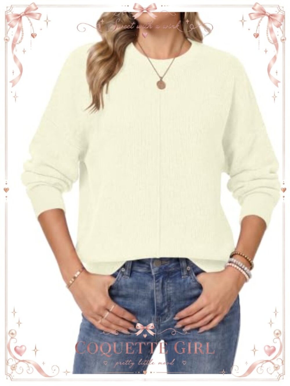 MISFAY Womens Crewneck Knit Sweater Long Sleeve Oversized Pullover Top